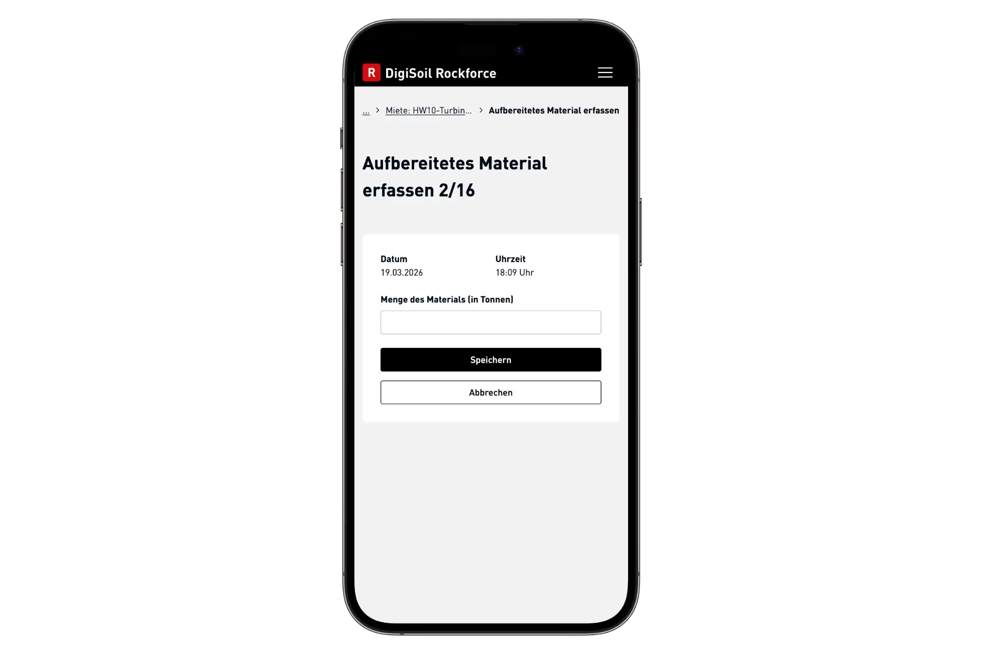 Rockforce Mobile – aufbereitetes Material erfassen